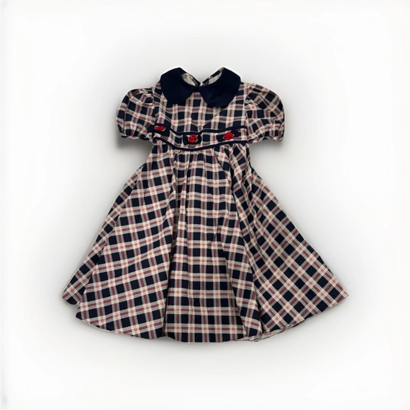 Plaid Navy and Red Little Girl Formal Dress - Picture 2 of 10